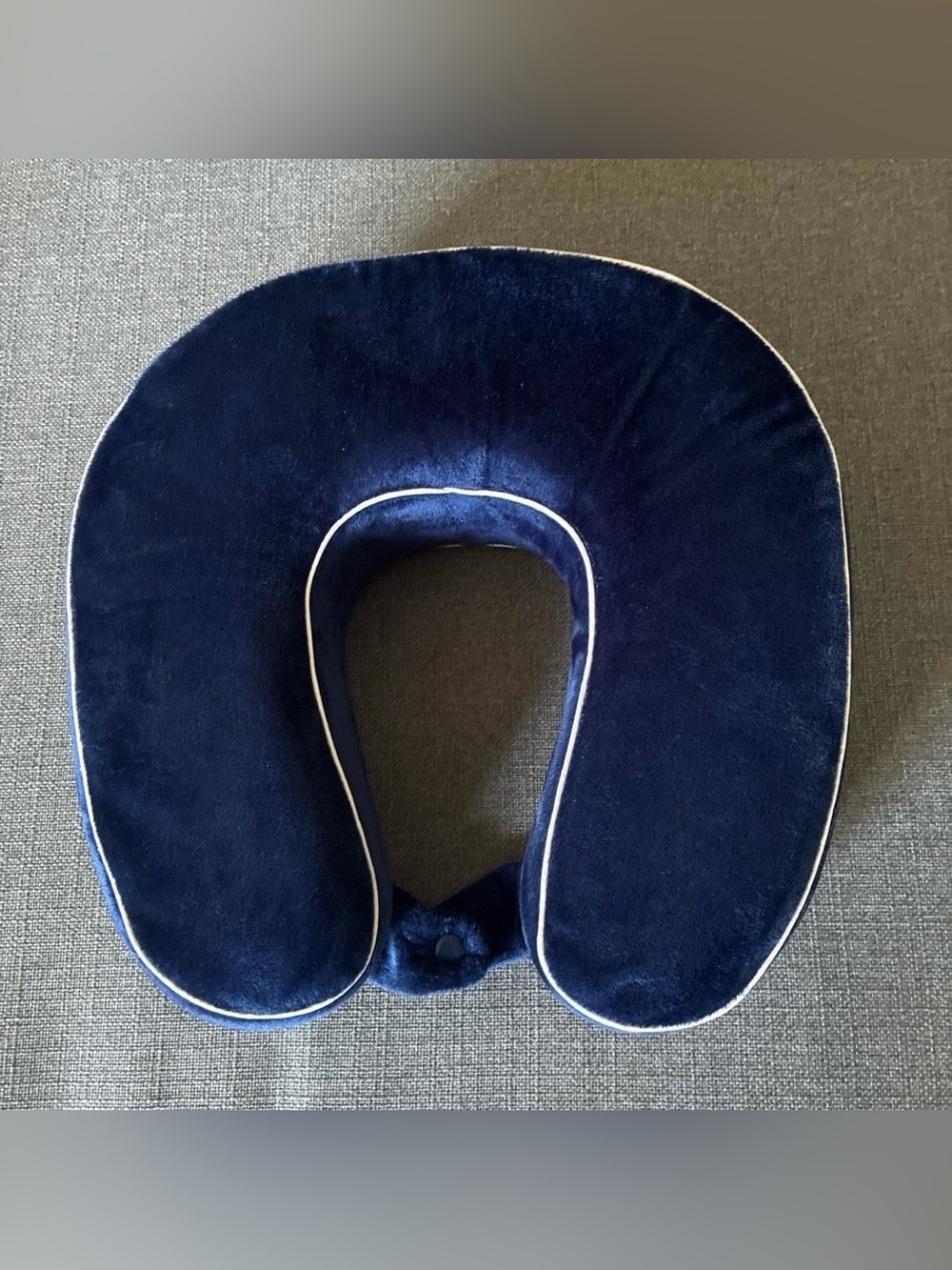 Plush Navy Travel Neck Pillow with Contrast Piping